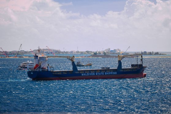 MSS Container vessel arrives to Addu with cargo.
